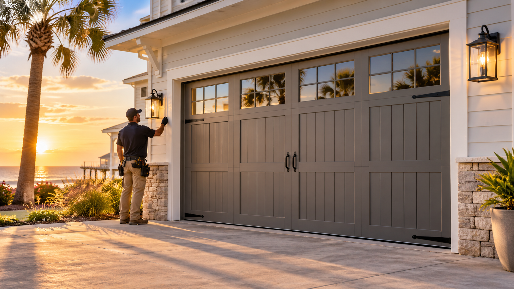 Modern garage door repair project in Galveston TX
