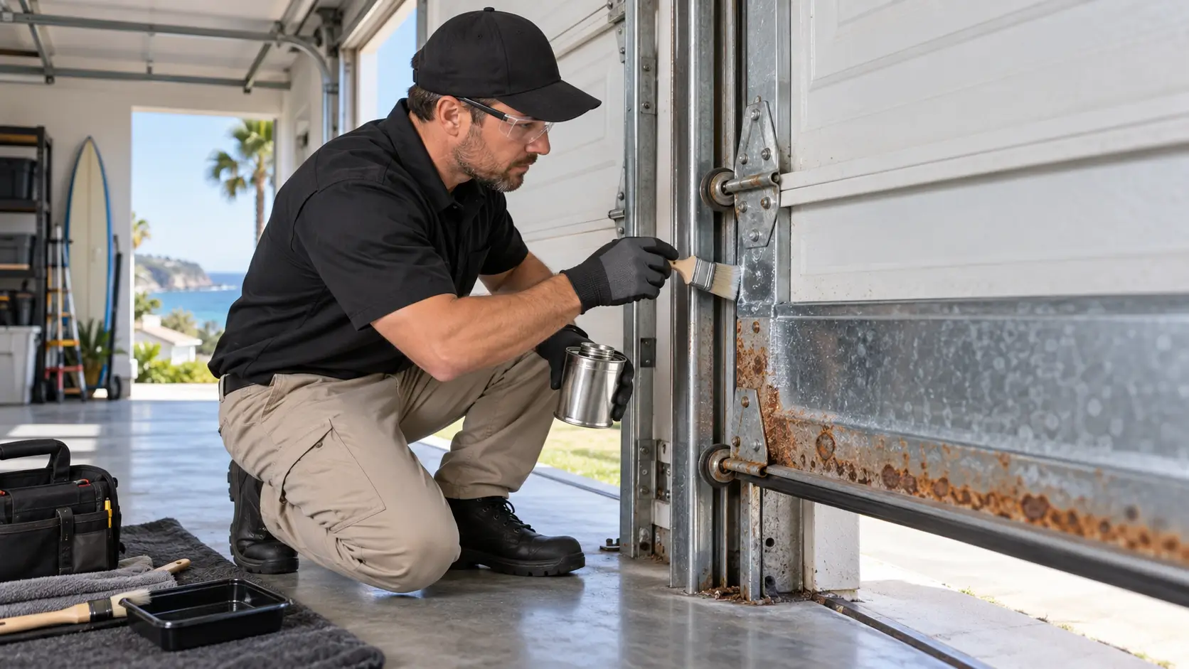 Garage door panel corrosion inspection and shielding service in Galveston TX