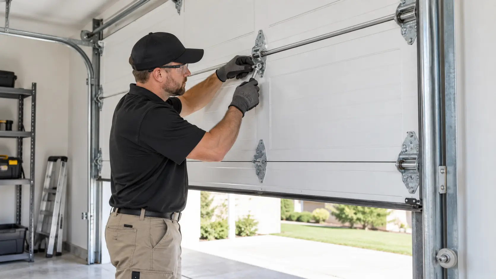 Warped garage door panel alignment and adjustment service in Galveston TX