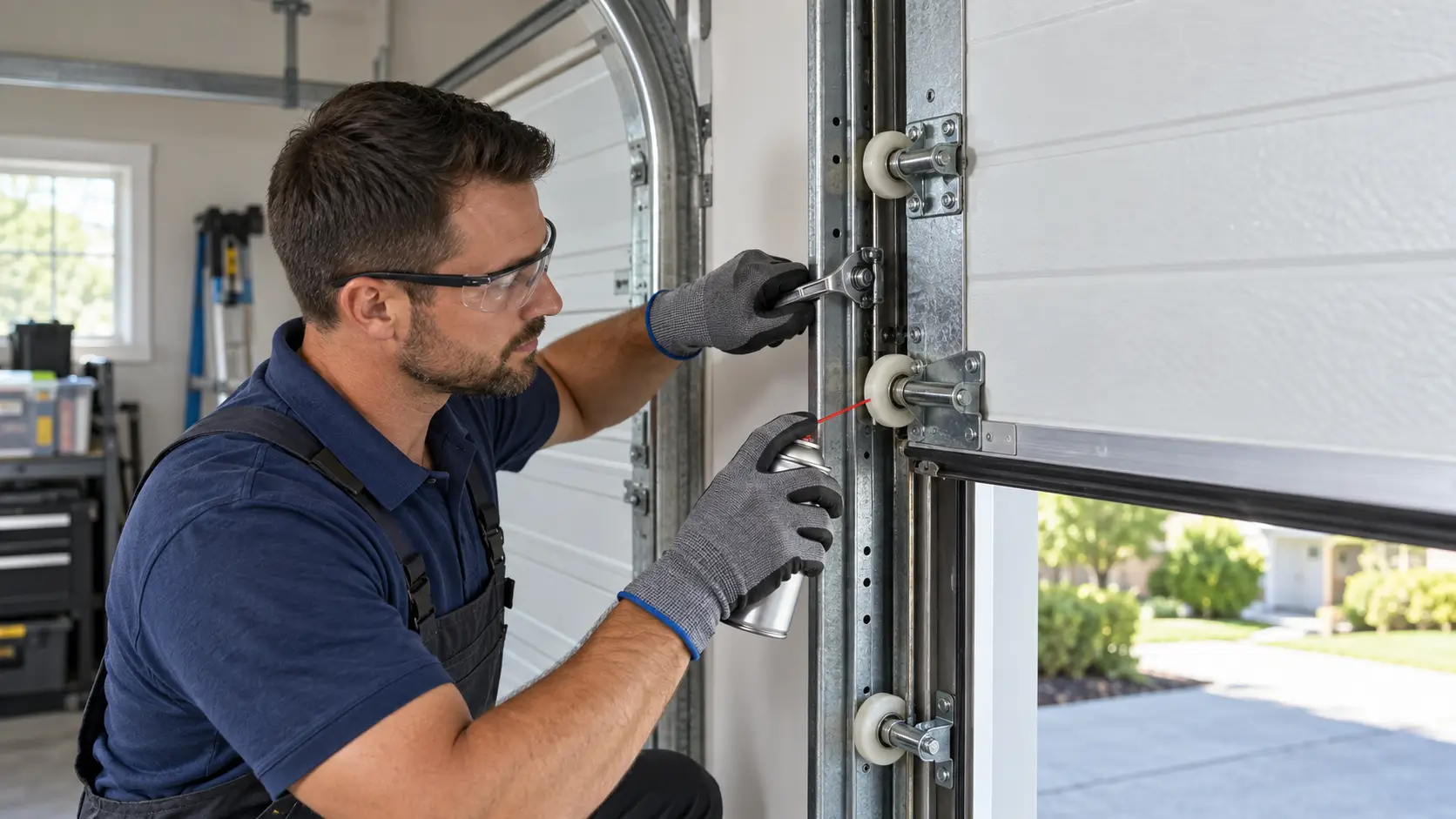 Garage door track alignment and roller lubrication in Galveston TX