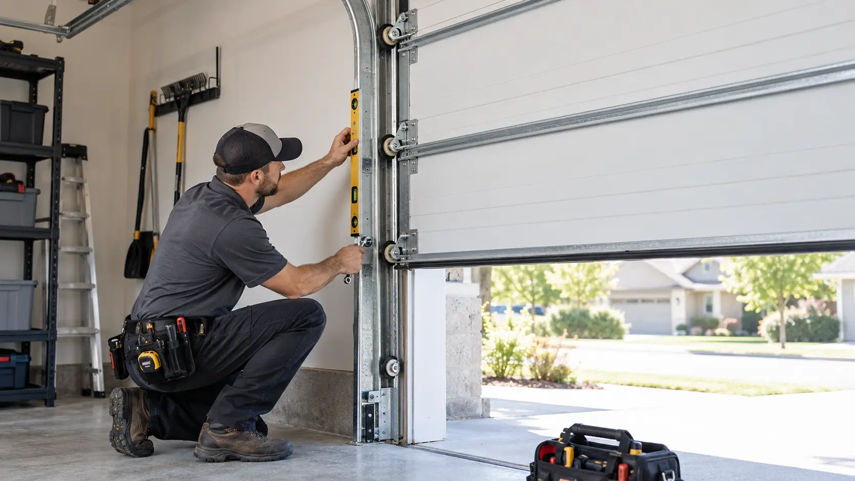 Garage door track alignment and rail maintenance service in Galveston TX