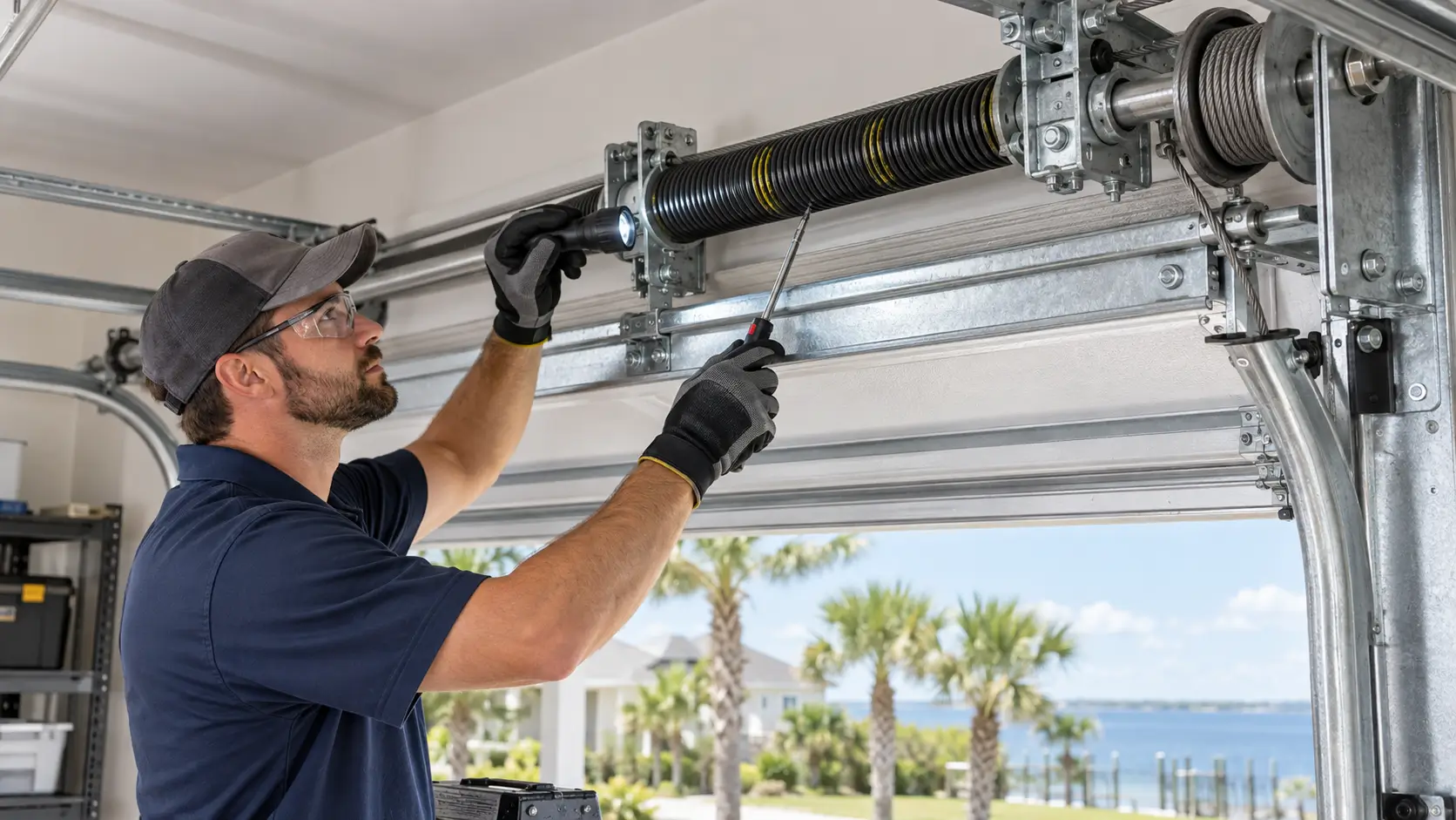 Garage door spring and cable maintenance in Galveston TX