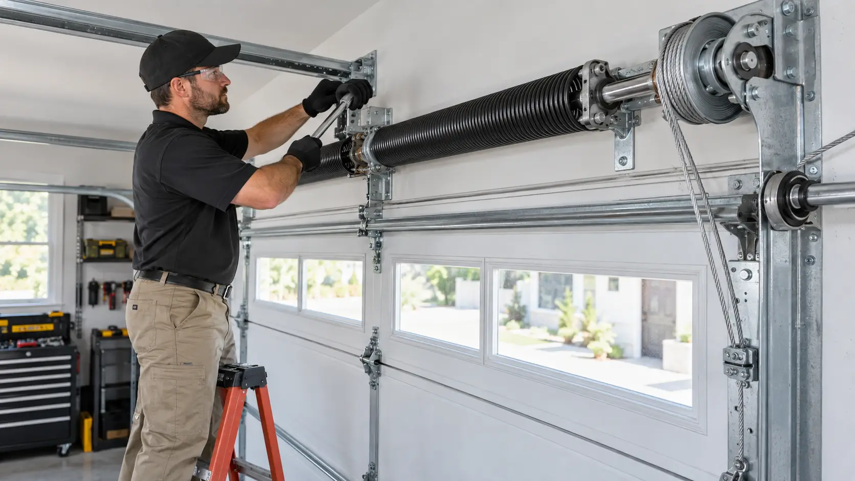 Garage door torsion springs and steel cable parts service in Galveston TX