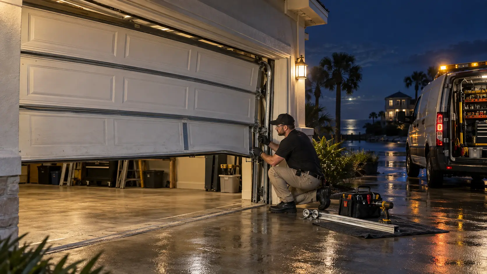 Emergency garage door off track repair service in Galveston TX